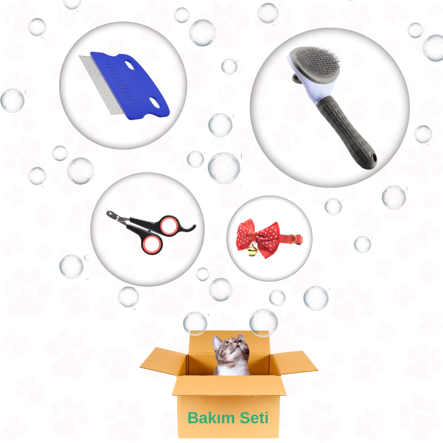  Kedi Başlangıç Bakım Seti: Otomatik Temizlenen Tarak Bit Pire Tarağı Tırnak Makası Papyon Tasma