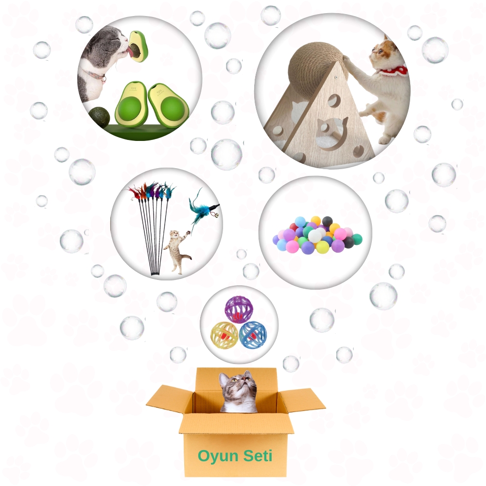 Orta Boy Kedi Oyun Seti: Üçgen Top Oyuncak Tüylü Olta Avokado Kedi Nanesi Oyun Topu Çıngıraklı Top