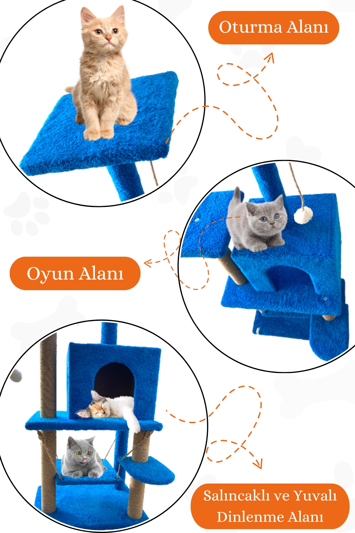Nursoft Y-01 Salıncaklı Yuvalı Lüx Kedi Tırmalama Oyun Evi-Mavi NRS-Y01