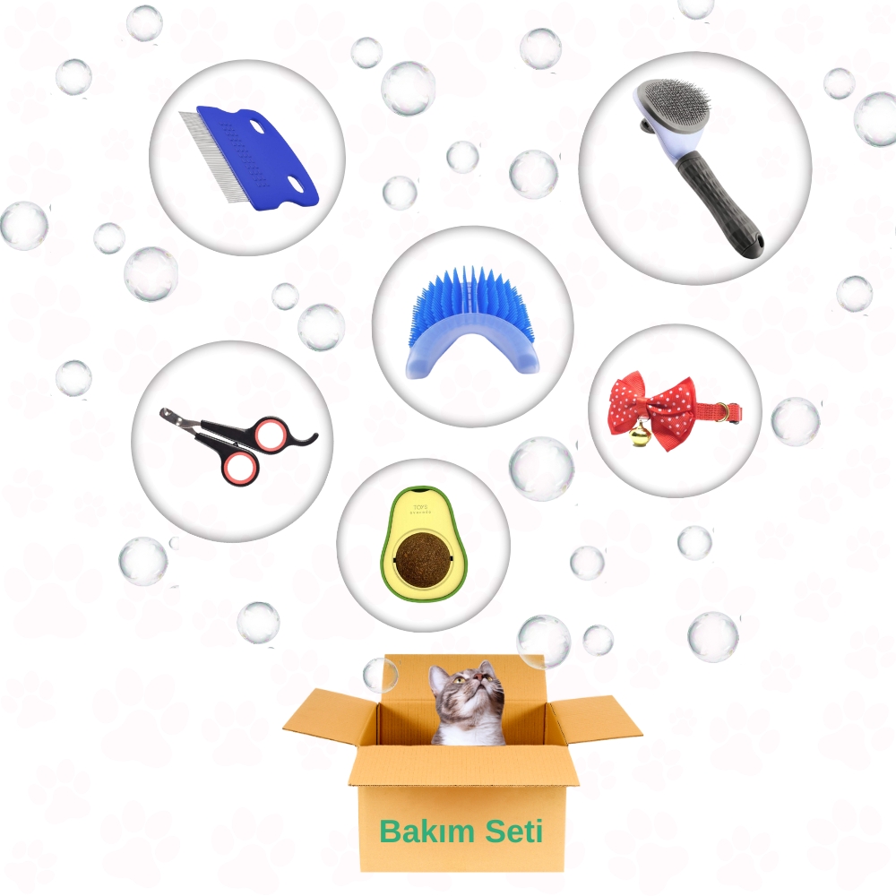 Kedi Bakım Seti: Otomatik Tarak Pire Tarağı Tırnak Makası Papyon Avokado Catnip Kaşınma Aparatı