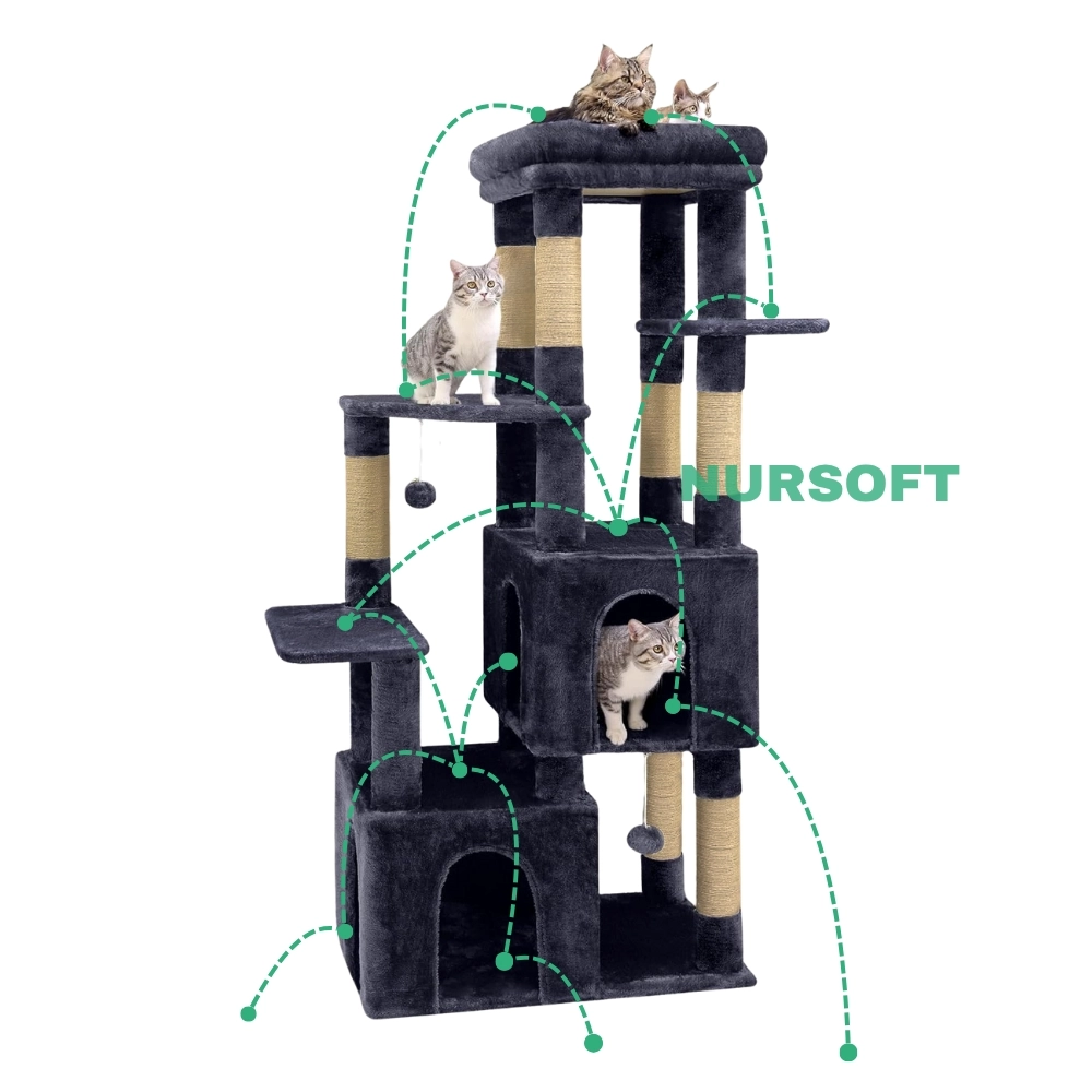 Çok Katlı Tırmalamalı Teraslı Lüx Kedi Oyun Evi Nursoft-0108 