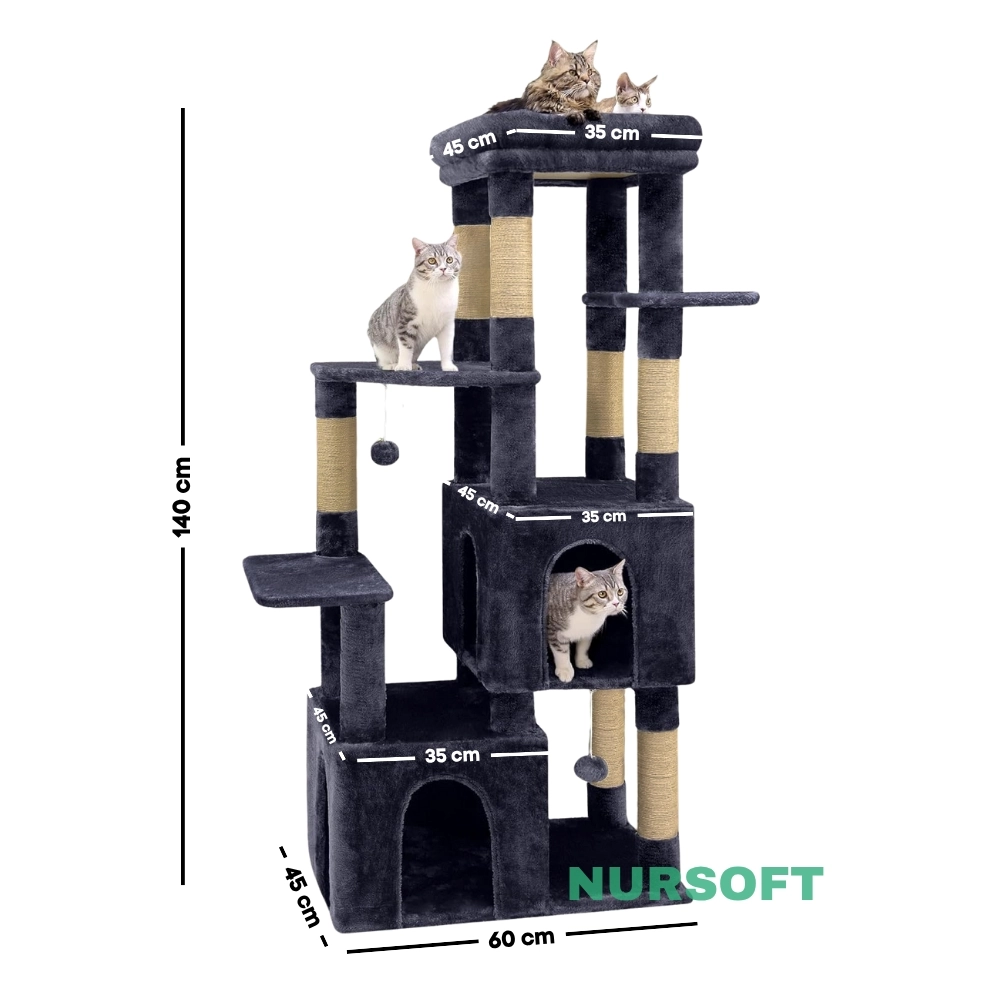 Çok Katlı Tırmalamalı Teraslı Lüx Kedi Oyun Evi Nursoft-0108 