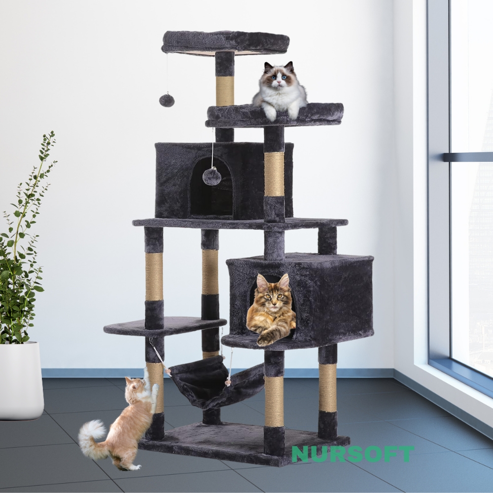 Nursoft Hamaklı Çift Yuvalı Lüx Büyük Boy Tırmalamalı Kedi Oyun Evi NRS-0109