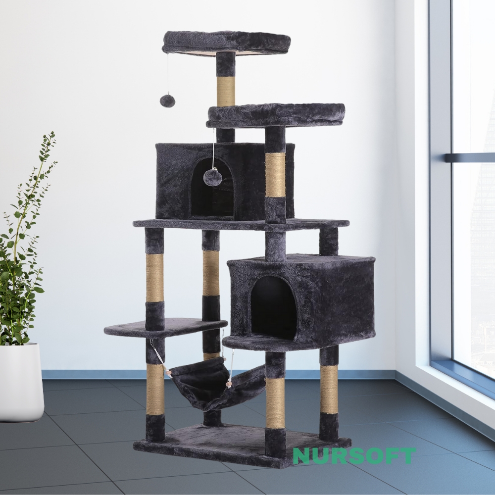 Nursoft Hamaklı Çift Yuvalı Lüx Büyük Boy Tırmalamalı Kedi Oyun Evi NRS-0109