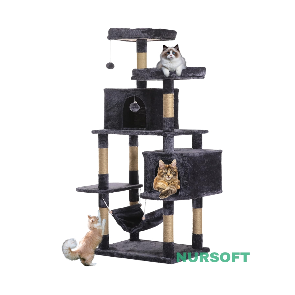 Nursoft Hamaklı Çift Yuvalı Lüx Büyük Boy Tırmalamalı Kedi Oyun Evi NRS-0109