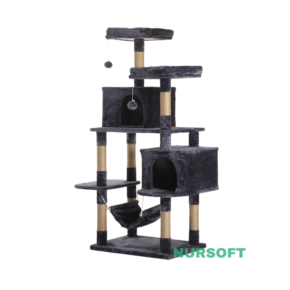 Nursoft Hamaklı Çift Yuvalı Lüx Büyük Boy Tırmalamalı Kedi Oyun Evi NRS-0109
