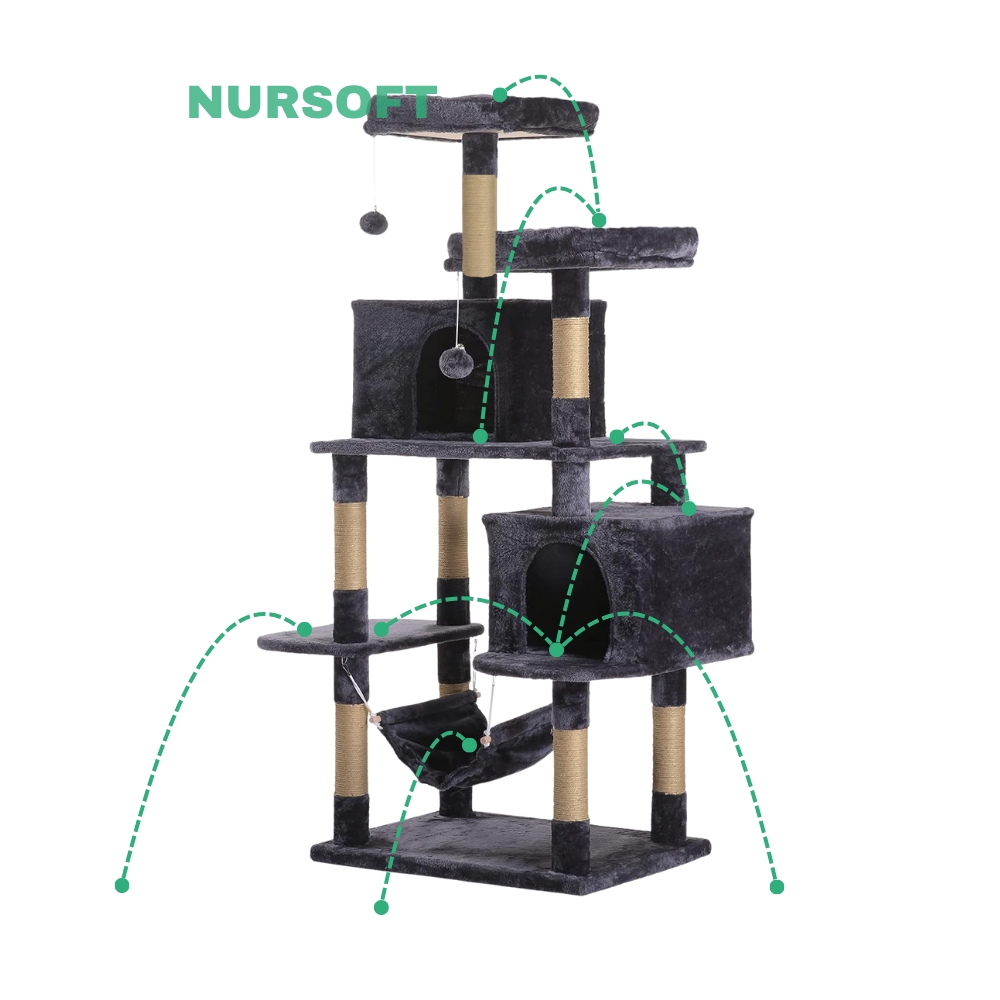 Nursoft Hamaklı Çift Yuvalı Lüx Büyük Boy Tırmalamalı Kedi Oyun Evi NRS-0109