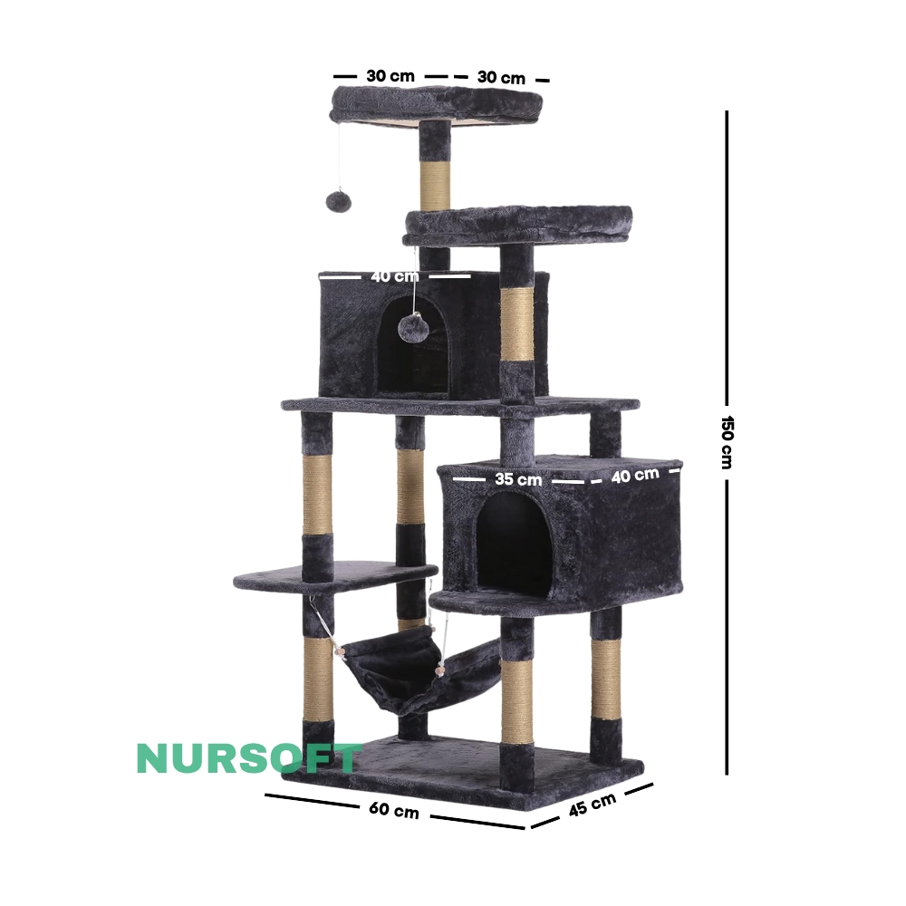 Nursoft Hamaklı Çift Yuvalı Lüx Büyük Boy Tırmalamalı Kedi Oyun Evi NRS-0109