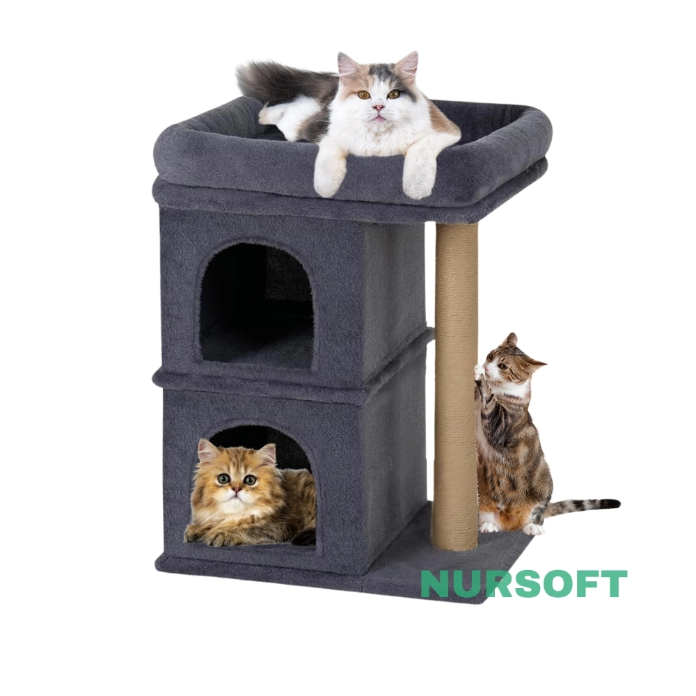 Nursoft Çift Yuvalı Teraslı Kedi Uyku ve Oyun Alanı