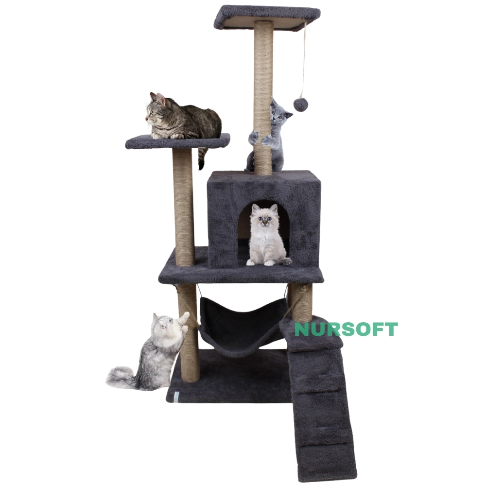 Nursoft B-07 Hamaklı Yuvalı Lüx Kedi Tırmalama Evi Antrasit NRS-B07