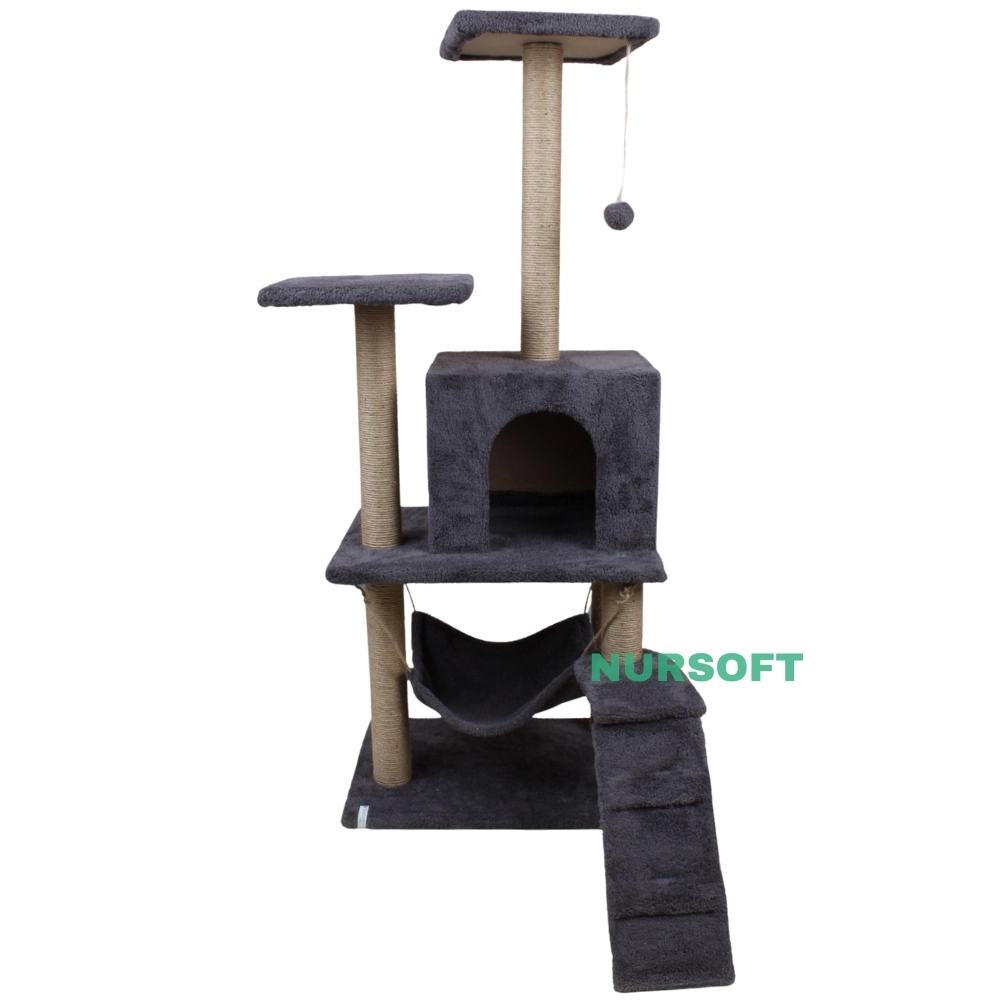 Nursoft B-07 Hamaklı Yuvalı Lüx Kedi Tırmalama Evi Antrasit NRS-B07