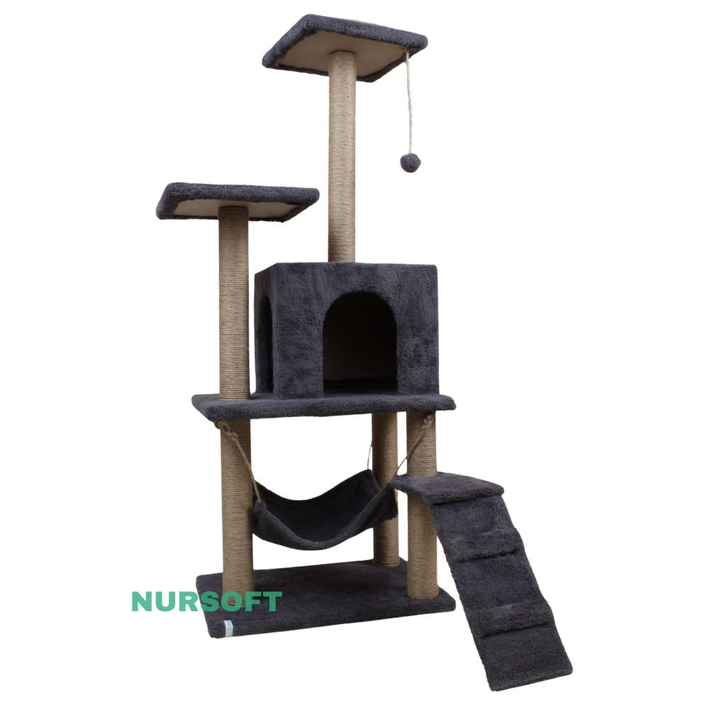Nursoft B-07 Hamaklı Yuvalı Lüx Kedi Tırmalama Evi Antrasit NRS-B07