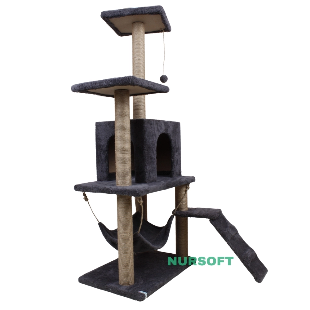 Nursoft B-07 Hamaklı Yuvalı Lüx Kedi Tırmalama Evi Antrasit NRS-B07