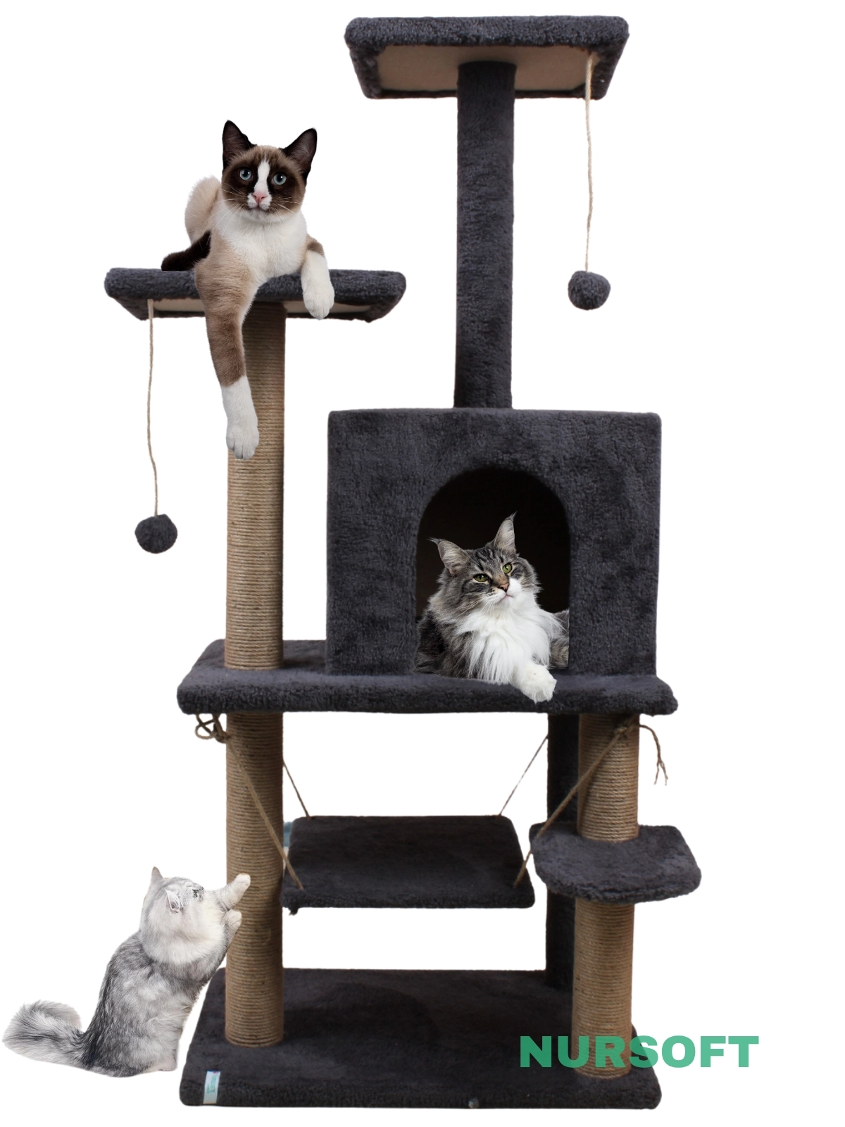 Y01 Salıncaklı Yuvalı Lüx Kedi Tırmalama Oyun Evi