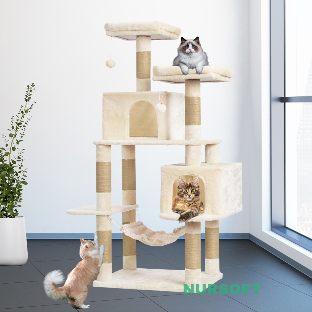 Nursoft Hamaklı Çift Yuvalı Lüx Büyük Boy Tırmalamalı Kedi Oyun Evi NRS-0109