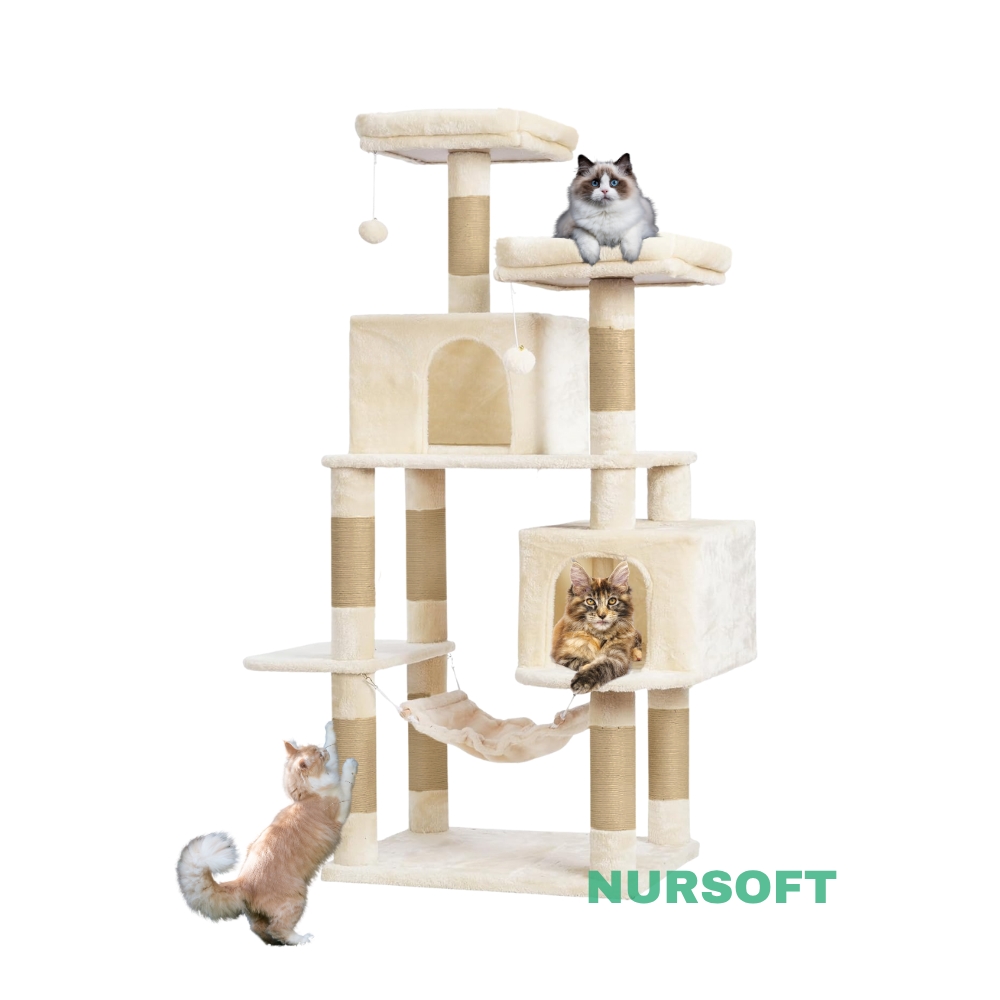Nursoft Hamaklı Çift Yuvalı Lüx Büyük Boy Tırmalamalı Kedi Oyun Evi NRS-0109