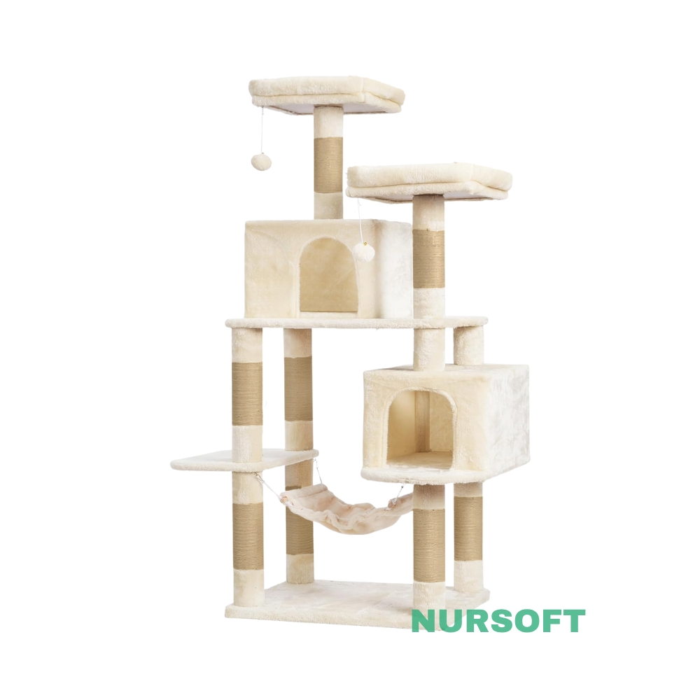 Nursoft Hamaklı Çift Yuvalı Lüx Büyük Boy Tırmalamalı Kedi Oyun Evi NRS-0109