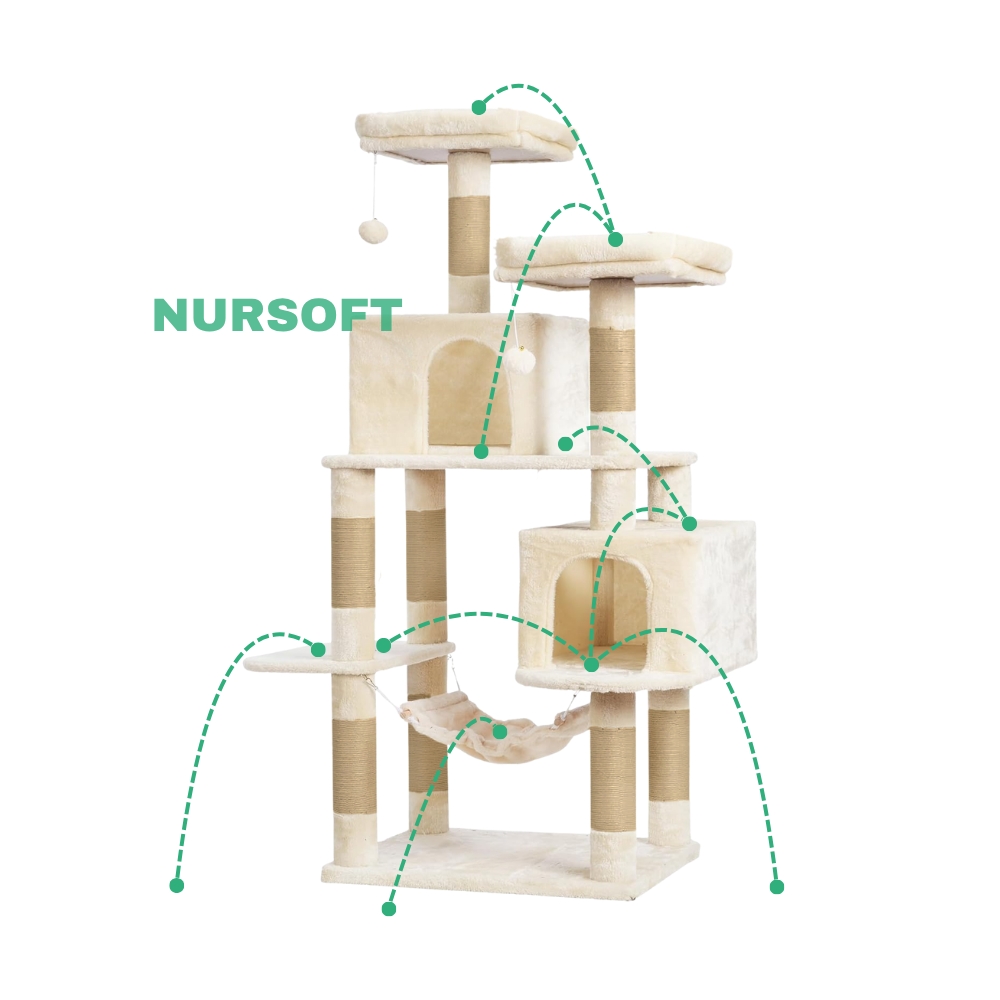 Nursoft Hamaklı Çift Yuvalı Lüx Büyük Boy Tırmalamalı Kedi Oyun Evi NRS-0109