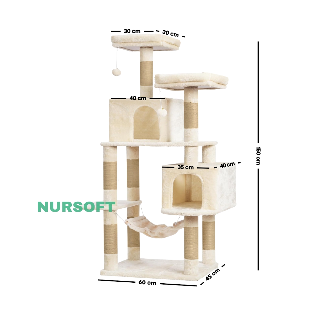 Nursoft Hamaklı Çift Yuvalı Lüx Büyük Boy Tırmalamalı Kedi Oyun Evi NRS-0109
