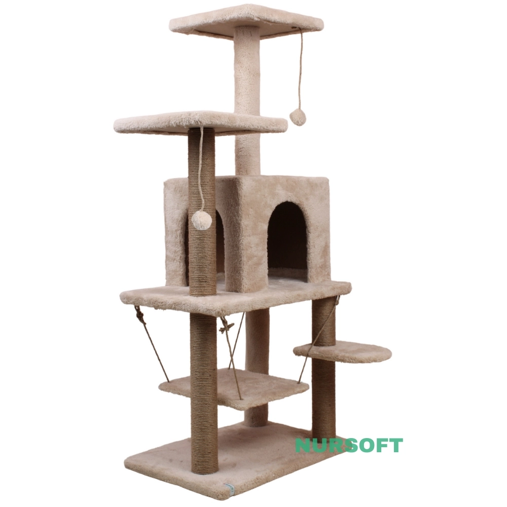 Y01 Salıncaklı Yuvalı Lüx Kedi Tırmalama Oyun Evi