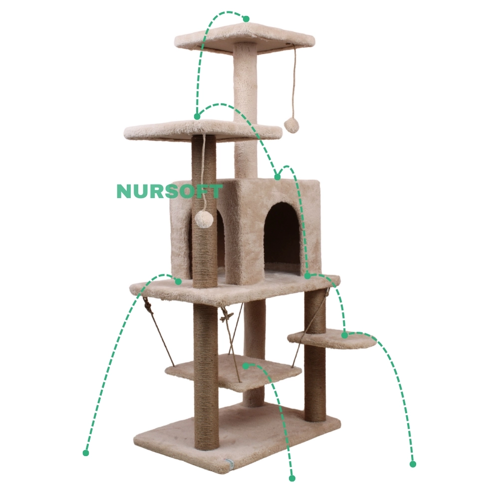 Y01 Salıncaklı Yuvalı Lüx Kedi Tırmalama Oyun Evi