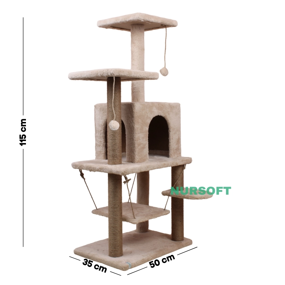 Y01 Salıncaklı Yuvalı Lüx Kedi Tırmalama Oyun Evi