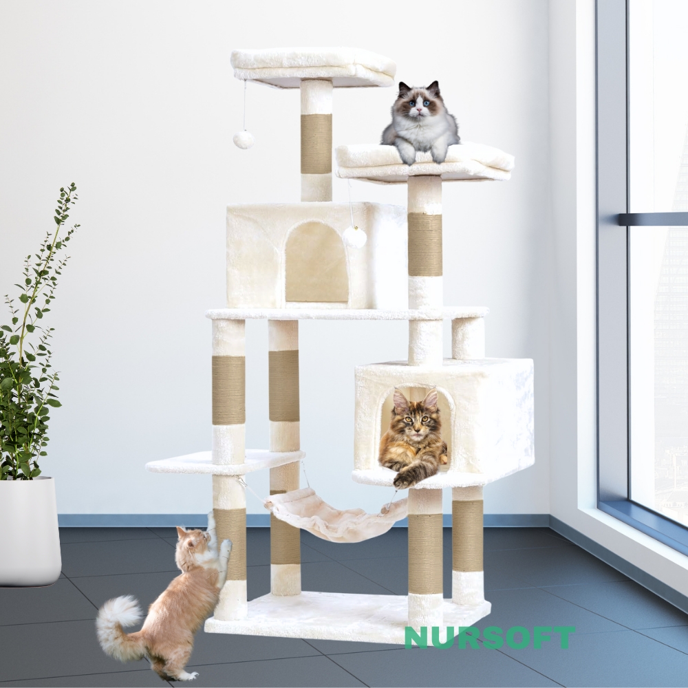 Nursoft Hamaklı Çift Yuvalı Lüx Büyük Boy Tırmalamalı Kedi Oyun Evi NRS-0109