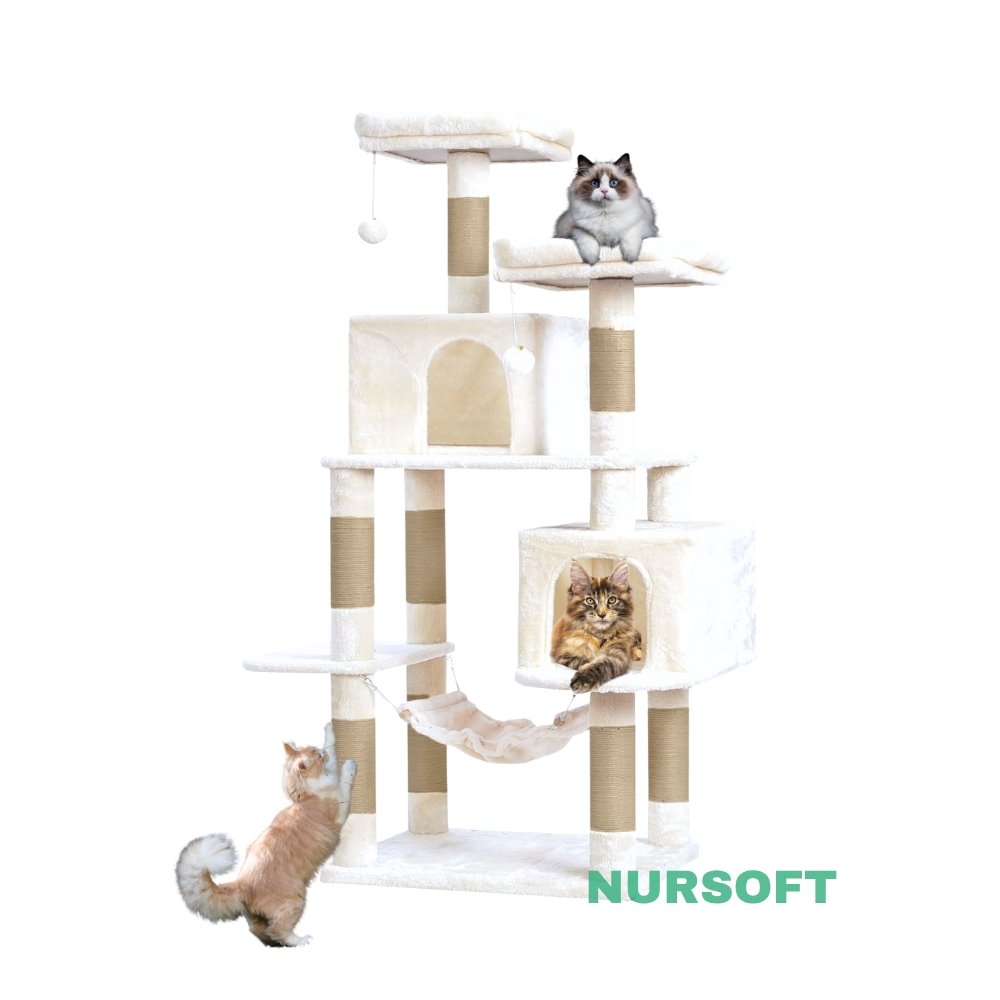Nursoft Hamaklı Çift Yuvalı Lüx Büyük Boy Tırmalamalı Kedi Oyun Evi NRS-0109