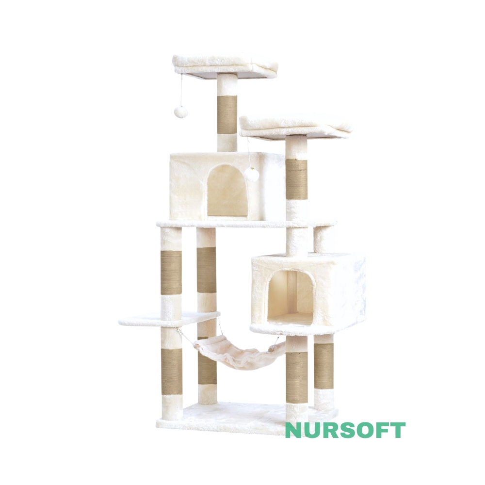 Nursoft Hamaklı Çift Yuvalı Lüx Büyük Boy Tırmalamalı Kedi Oyun Evi NRS-0109