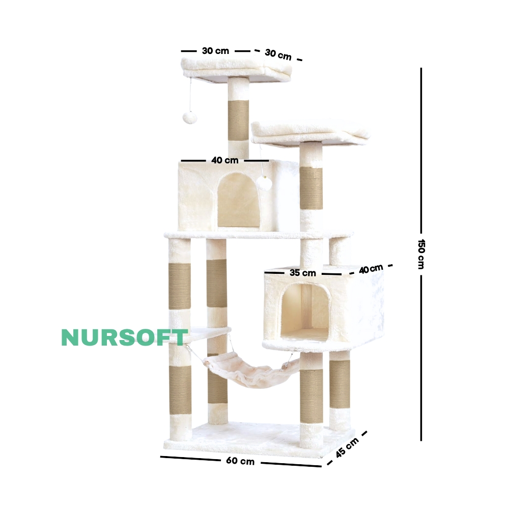 Nursoft Hamaklı Çift Yuvalı Lüx Büyük Boy Tırmalamalı Kedi Oyun Evi NRS-0109