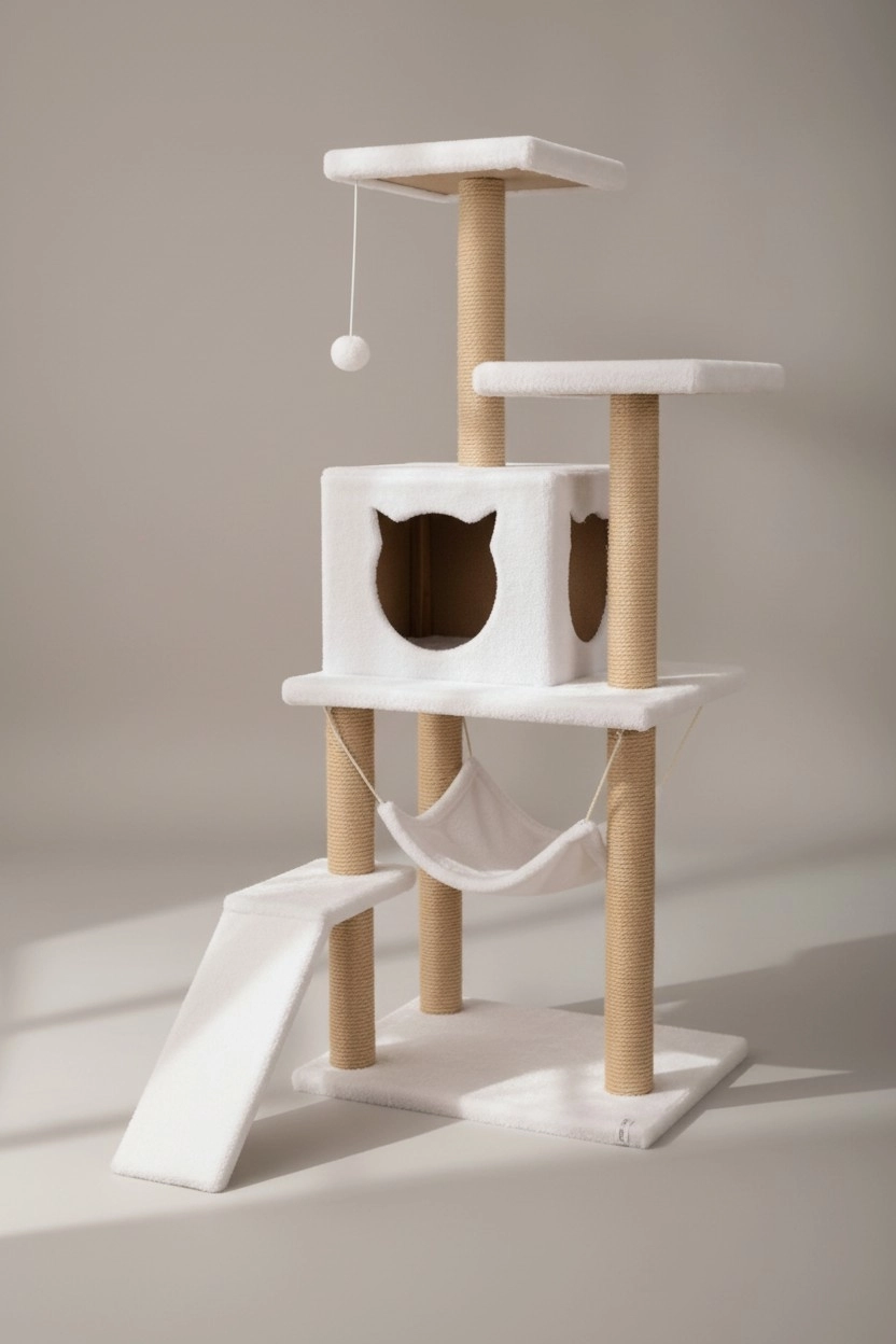 Nursoft Kedi Tırmalama Platformlu S9 Beyaz 124 Cm NR-0041