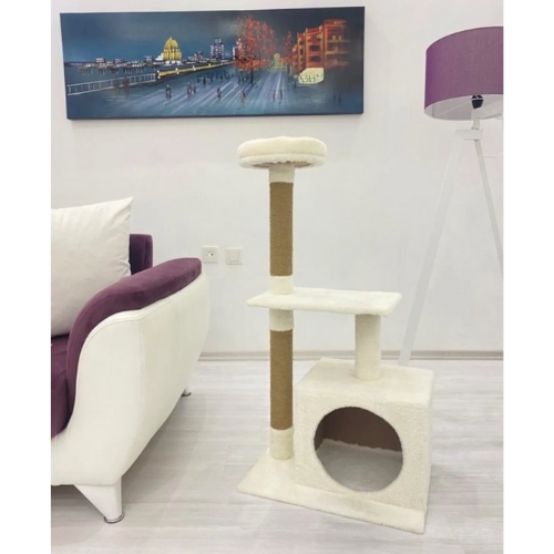 Nursoft Beyaz Kedi Tırmalama Ve Oyun Evi Platformu Byz5465