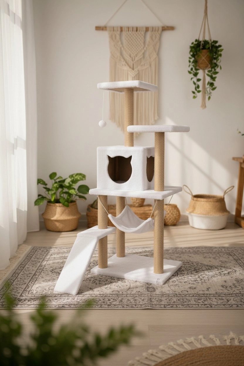 Nursoft Kedi Tırmalama Platformlu S9 Beyaz 124 Cm NR-0041