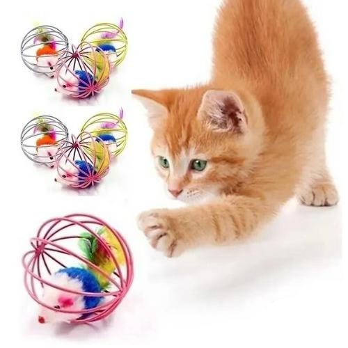 Nursoft Renkli Metal Kafesli Peluş Fareli Kedi Köpek Oyun Topu