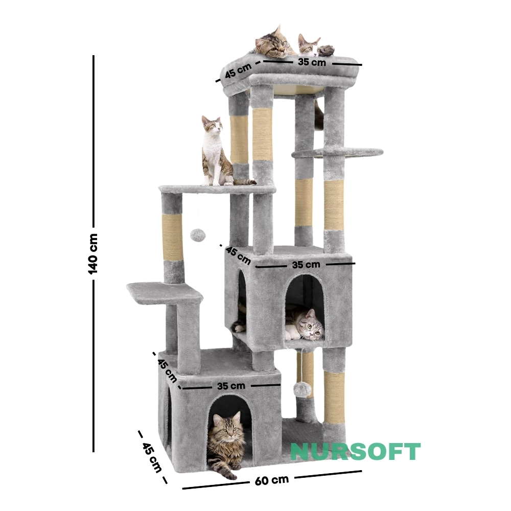 Çok Katlı Tırmalamalı Teraslı Lüx Kedi Oyun Evi Nursoft-0108
