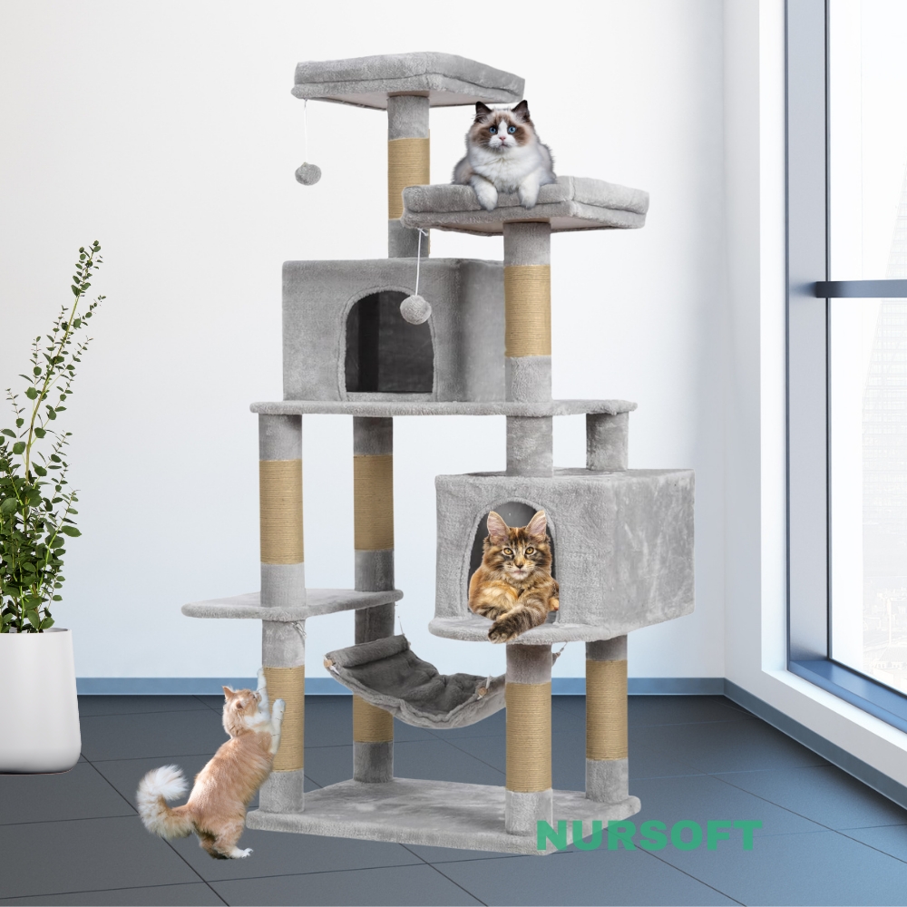 Nursoft Hamaklı Çift Yuvalı Lüx Büyük Boy Tırmalamalı Kedi Oyun Evi NRS-0109