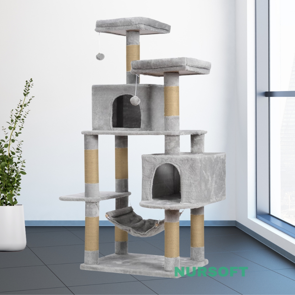 Nursoft Hamaklı Çift Yuvalı Lüx Büyük Boy Tırmalamalı Kedi Oyun Evi NRS-0109