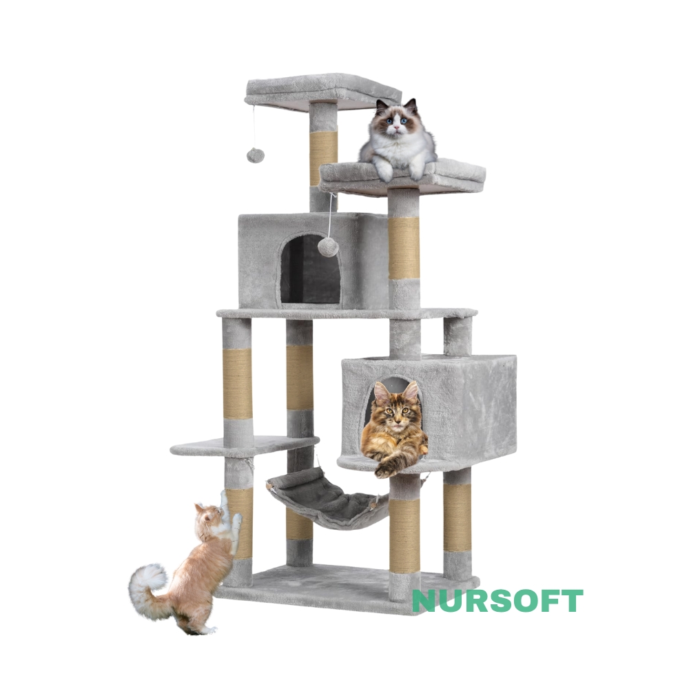 Nursoft Hamaklı Çift Yuvalı Lüx Büyük Boy Tırmalamalı Kedi Oyun Evi NRS-0109