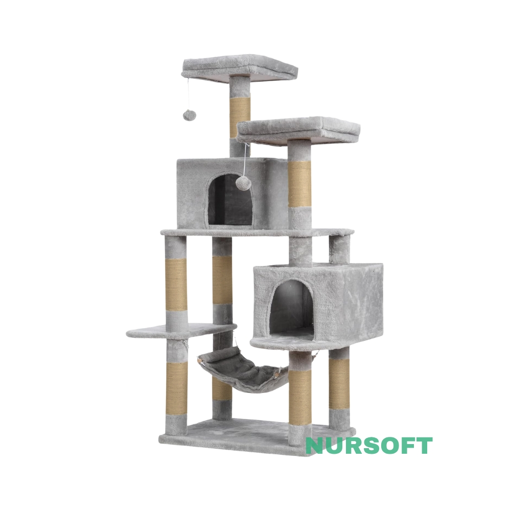Nursoft Hamaklı Çift Yuvalı Lüx Büyük Boy Tırmalamalı Kedi Oyun Evi NRS-0109