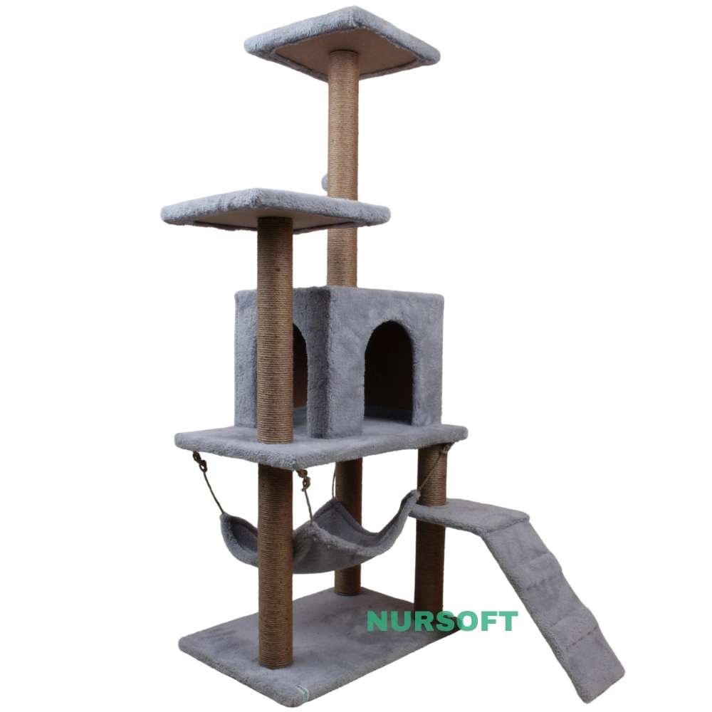 Nursoft B-07 Hamaklı Yuvalı Lüx Kedi Tırmalama Evi Gri NRS-B07