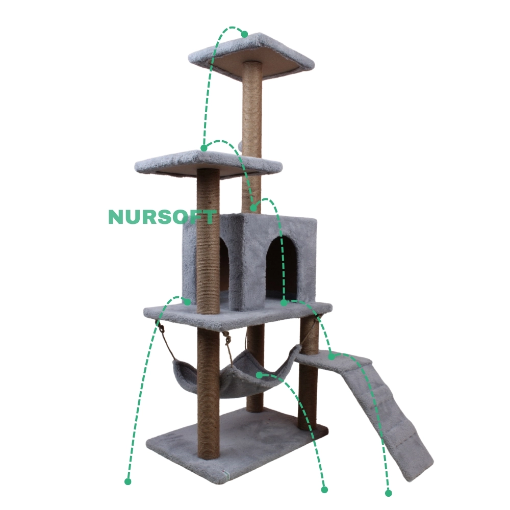 Nursoft B-07 Hamaklı Yuvalı Lüx Kedi Tırmalama Evi Gri NRS-B07