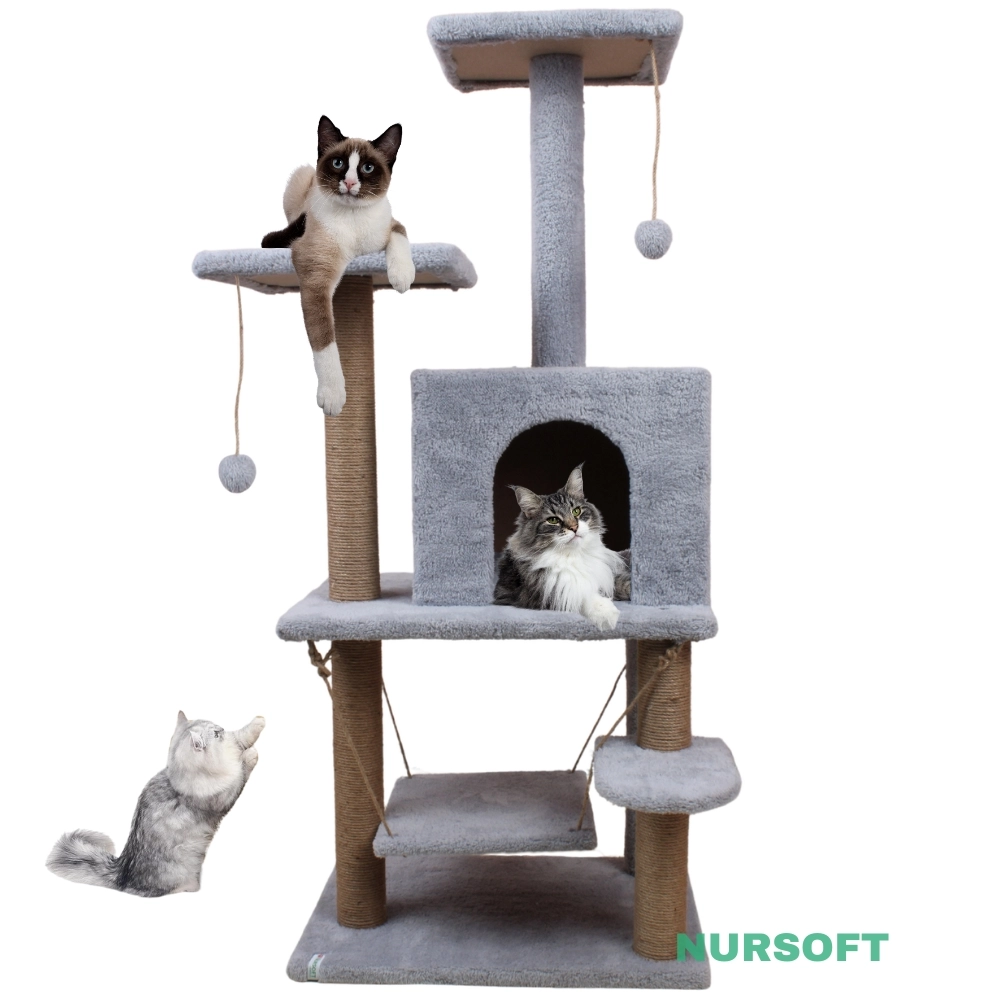 Y01 Salıncaklı Yuvalı Lüx Kedi Tırmalama Oyun Evi