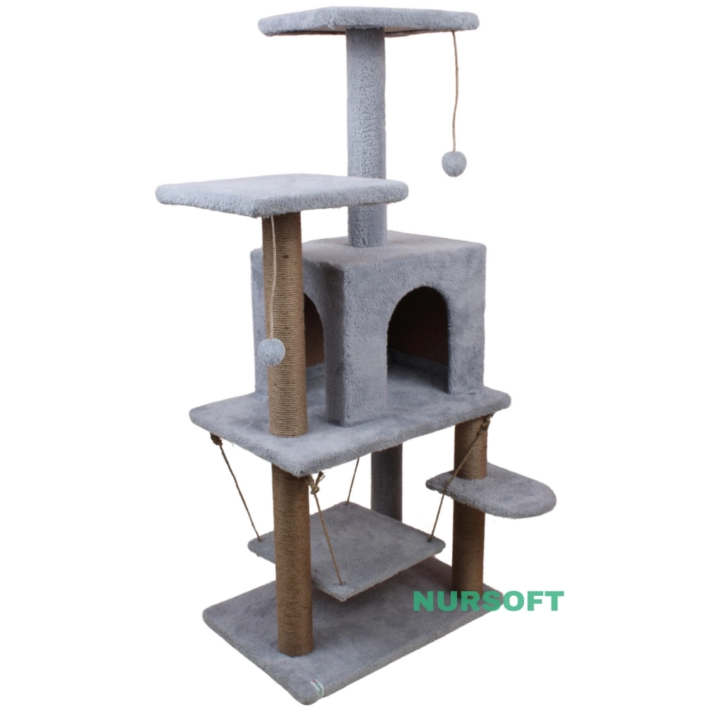 Y01 Salıncaklı Yuvalı Lüx Kedi Tırmalama Oyun Evi