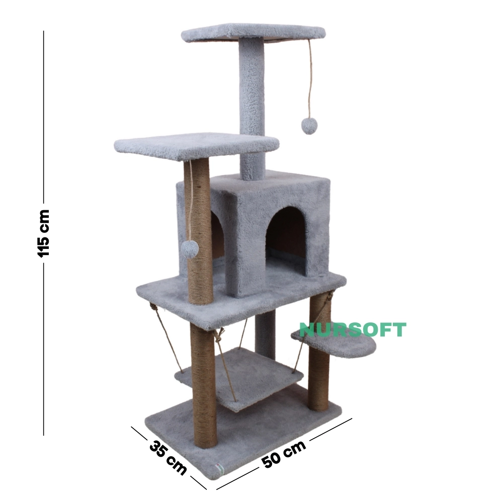 Y01 Salıncaklı Yuvalı Lüx Kedi Tırmalama Oyun Evi