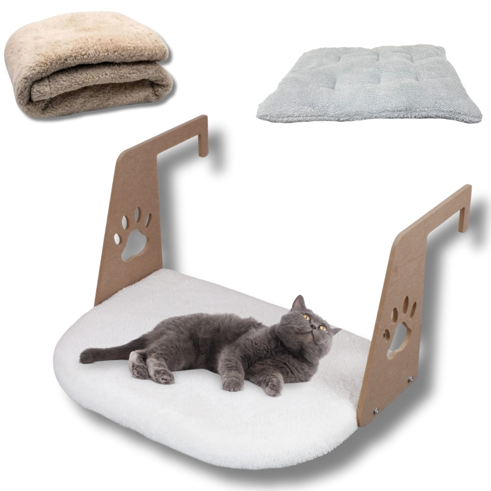 Sıcacık Kedi Keyif Seti – Battaniye, Peteğe Asılabilir Yatak ve Yumuşak Minder (3’lü Konfor Paketi)