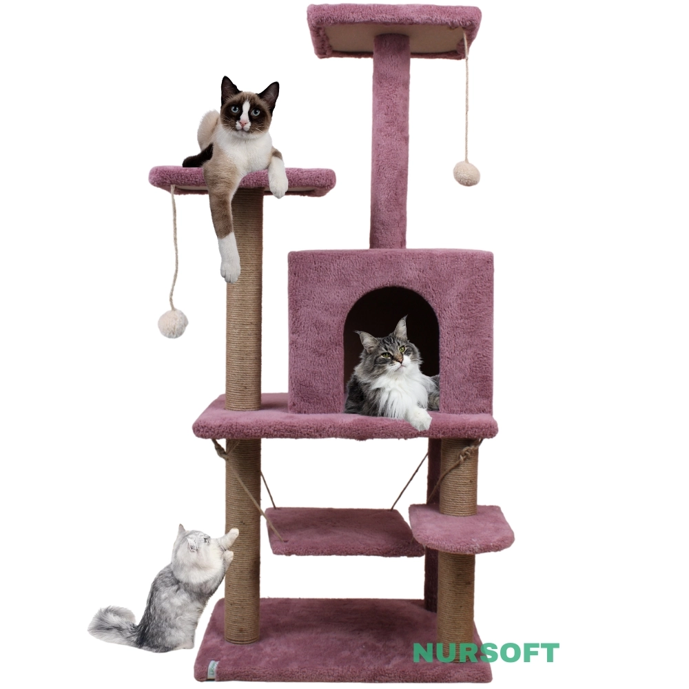 Y01 Salıncaklı Yuvalı Lüx Kedi Tırmalama Oyun Evi