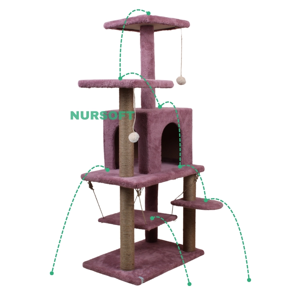 Y01 Salıncaklı Yuvalı Lüx Kedi Tırmalama Oyun Evi