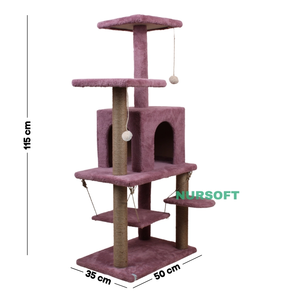 Y01 Salıncaklı Yuvalı Lüx Kedi Tırmalama Oyun Evi