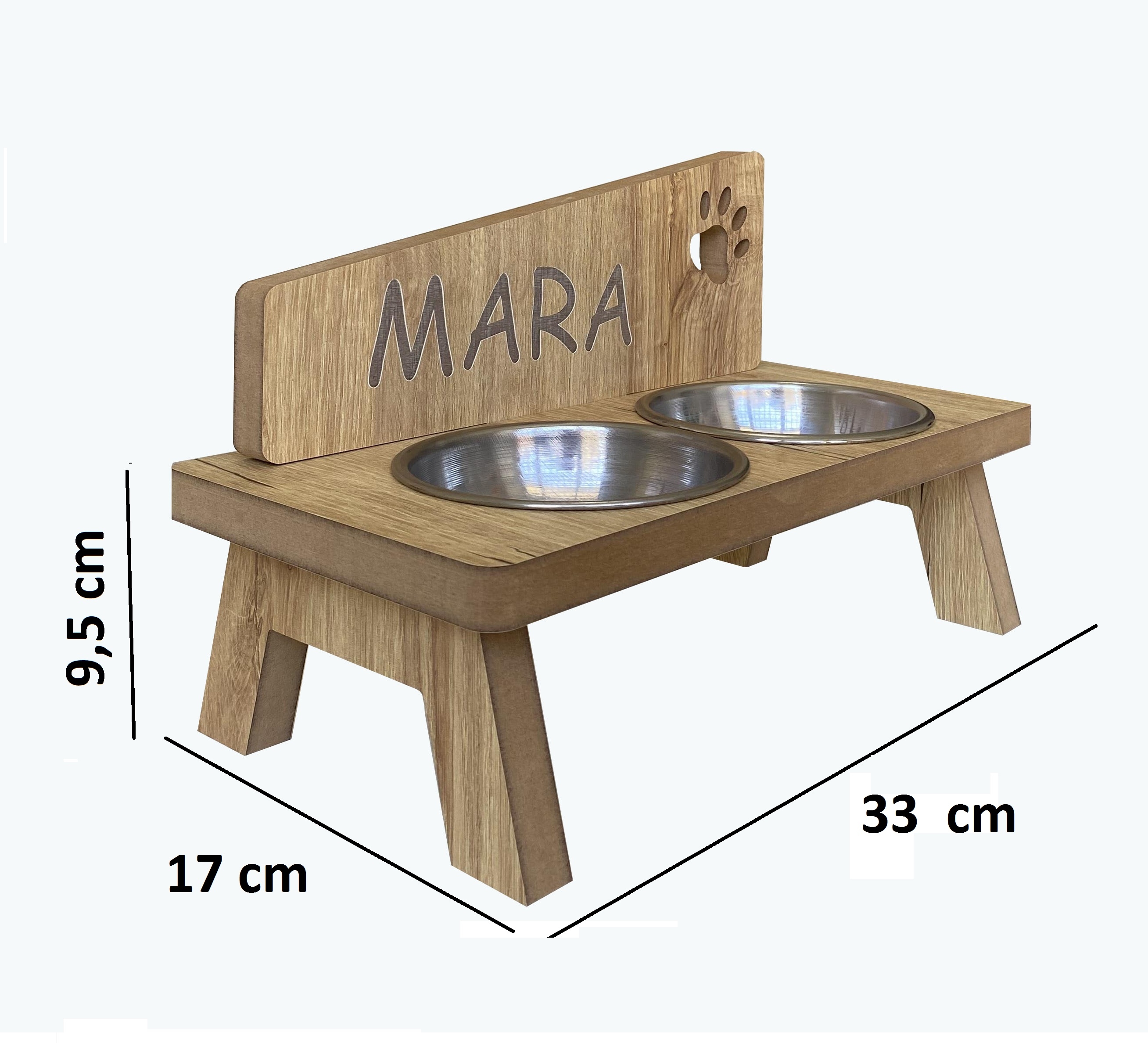 Nursoft Ahşap Kedi Mama Kabı Standı Özel Isim Baskılı Kedi Köpek Su Kabı NR-0093