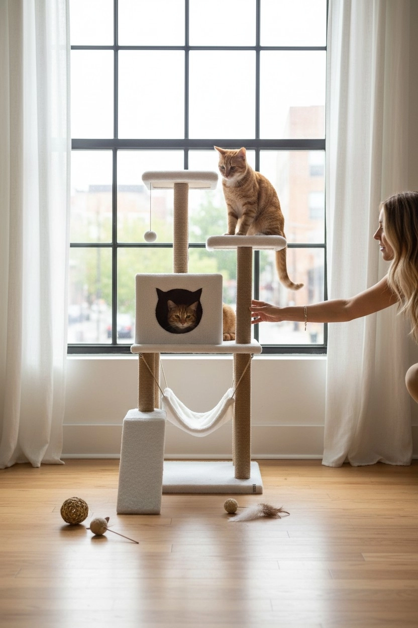 Nursoft Kedi Tırmalama Platformlu S9 Beyaz 124 Cm NR-0041
